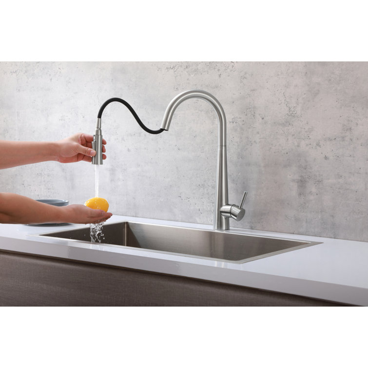 Brushed Nickel Gooseneck Kitchen Faucet with Pull-out Spray