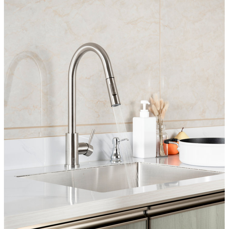 Brushed Nickel Gooseneck Kitchen Faucet with Pull-out Spray