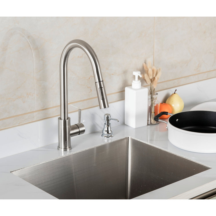 Brushed Nickel Gooseneck Kitchen Faucet with Pull-out Spray