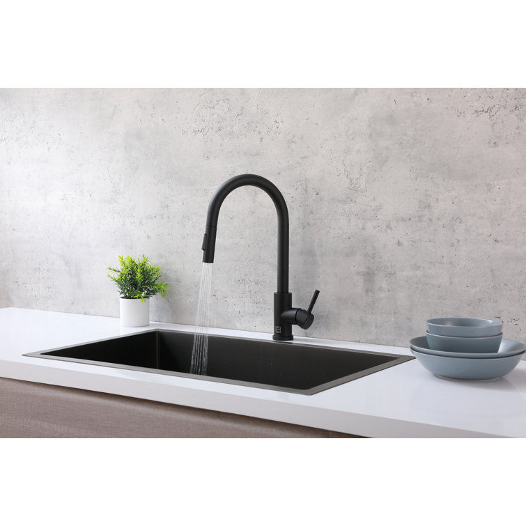 Matte Black Stainless Steel Gooseneck Kitchen Faucet with Pull-out Spray