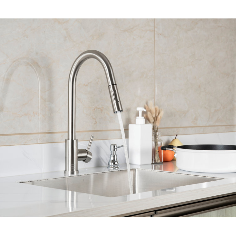 Brushed Nickel Gooseneck Kitchen Faucet with Pull-out Spray
