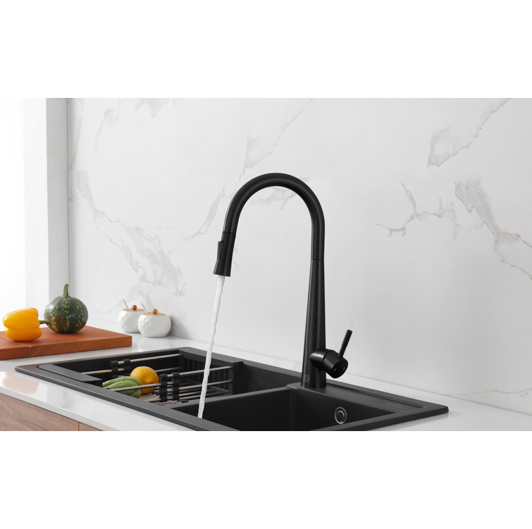 Matte Black Stainless Steel Gooseneck Kitchen Faucet with Pull-out Spray