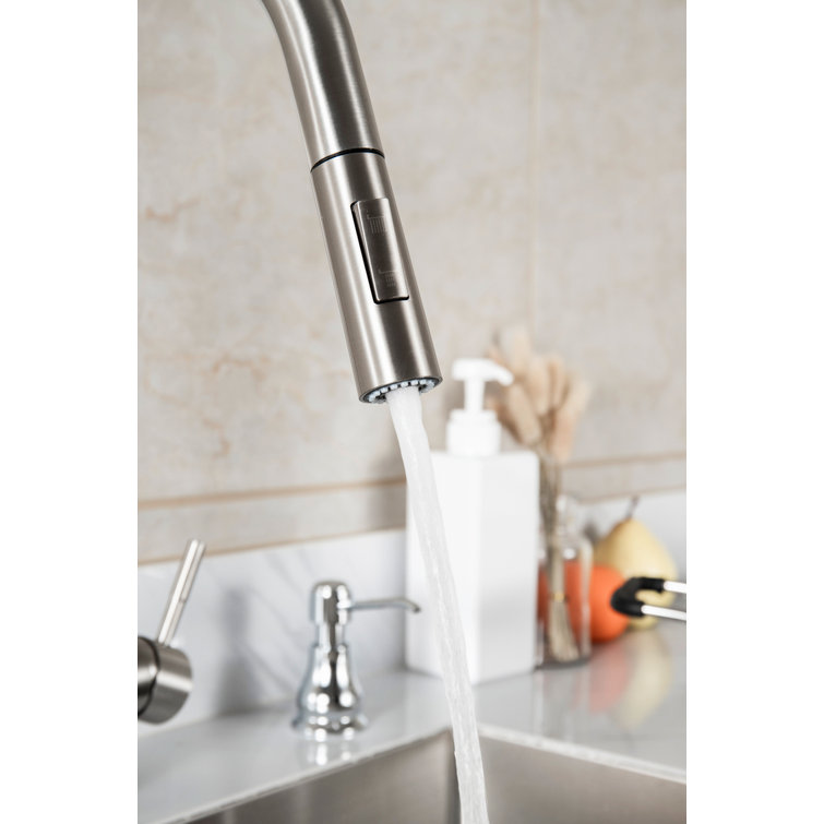 Brushed Nickel Gooseneck Kitchen Faucet with Pull-out Spray