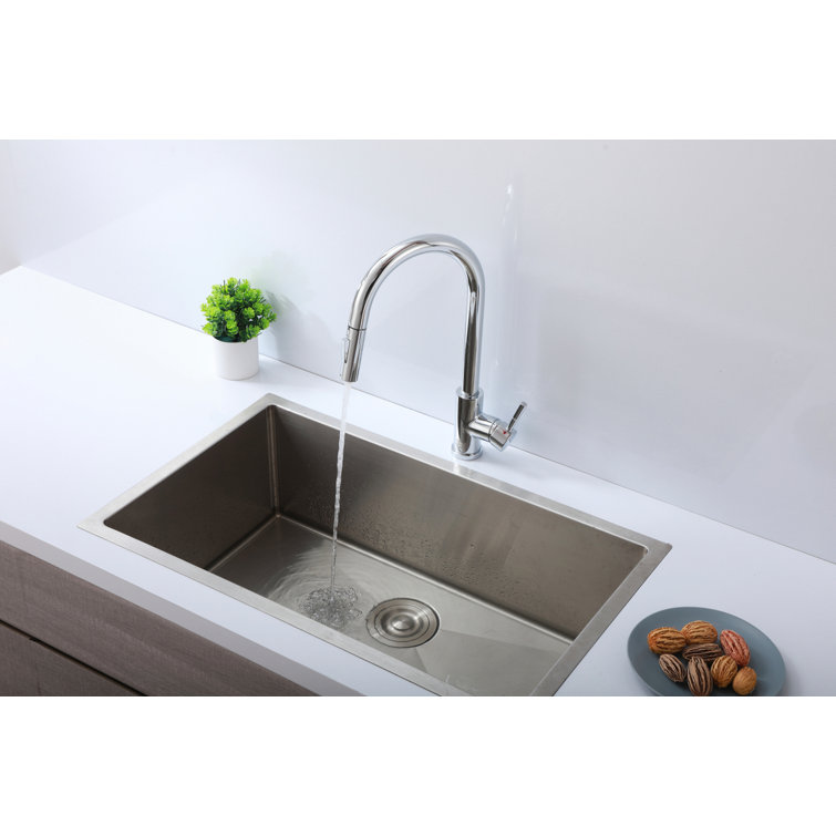 Chrome Gooseneck Single Handle Pull Down Kitchen Faucet