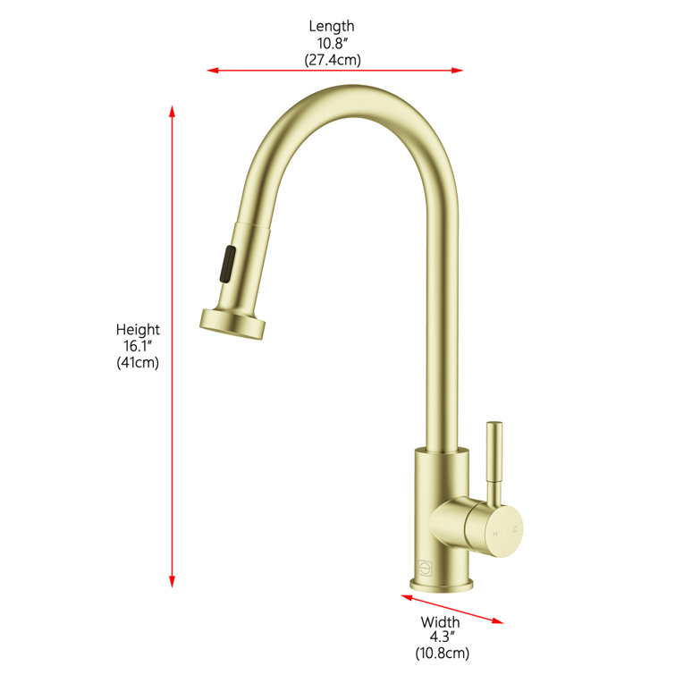 Brushed Gold Stainless Steel Gooseneck Kitchen Faucet with Pull-out Spray