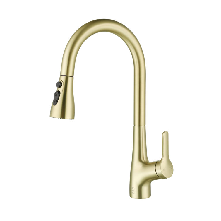 Brushed Gold Stainless Steel Gooseneck Kitchen Faucet with Pull-out Spray