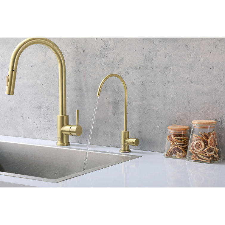 Brushed Gold Stainless Steel Gooseneck Kitchen Faucet