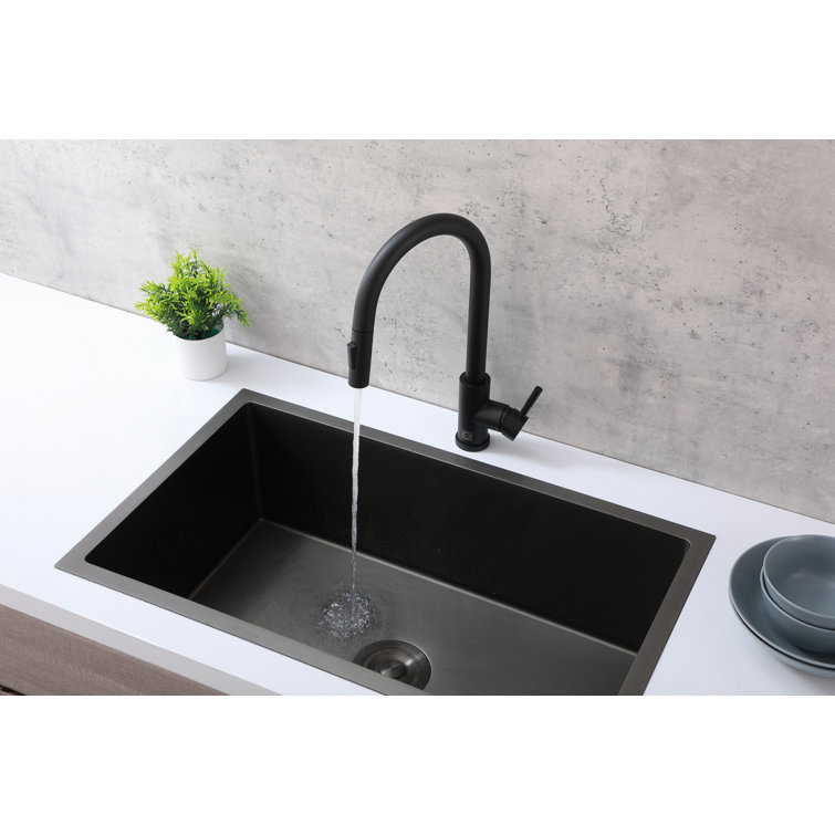 Matte Black Stainless Steel Gooseneck Kitchen Faucet with Pull-out Spray