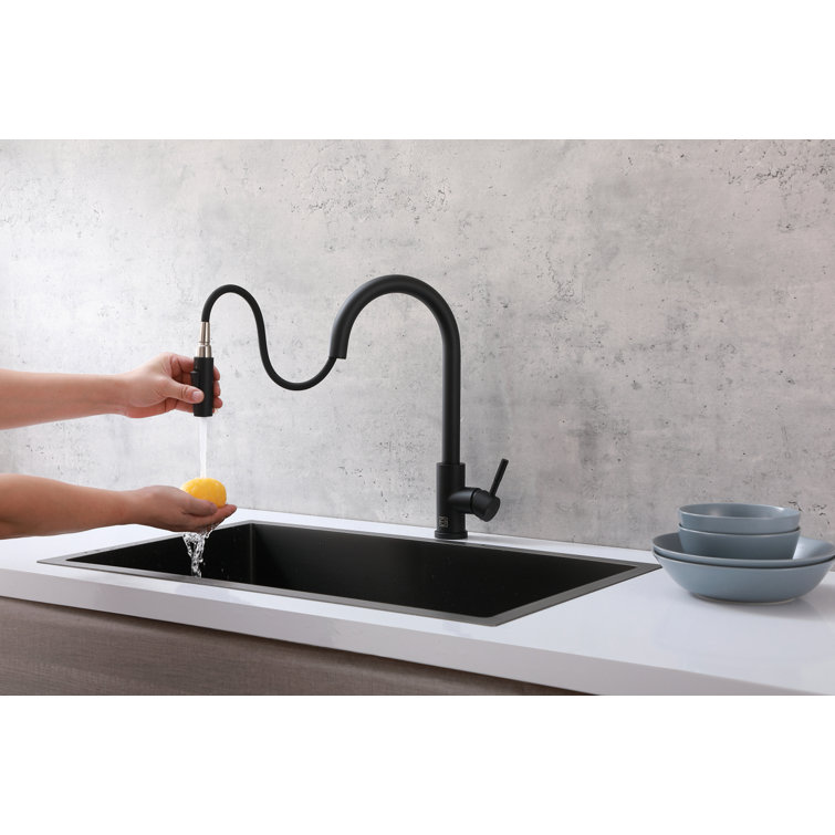 Matte Black Stainless Steel Gooseneck Kitchen Faucet with Pull-out Spray
