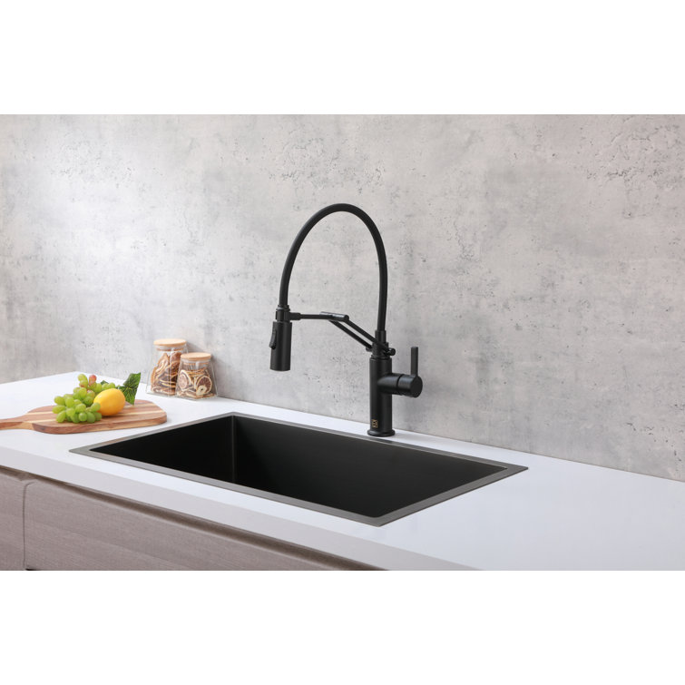Matte Black Brass Low Arc Pull-out Spray Kitchen Faucet