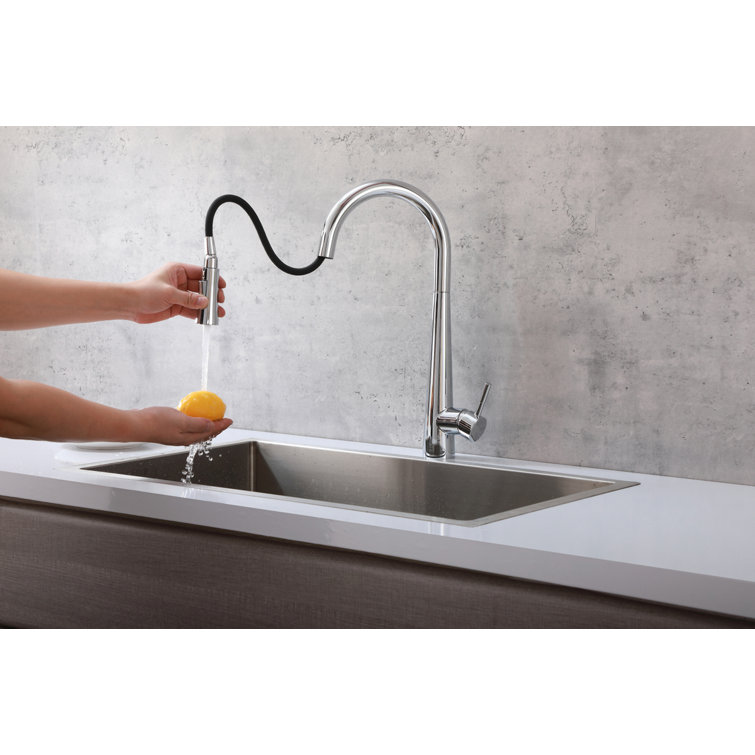 Chrome Gooseneck Pull-Down Spray Kitchen Faucet