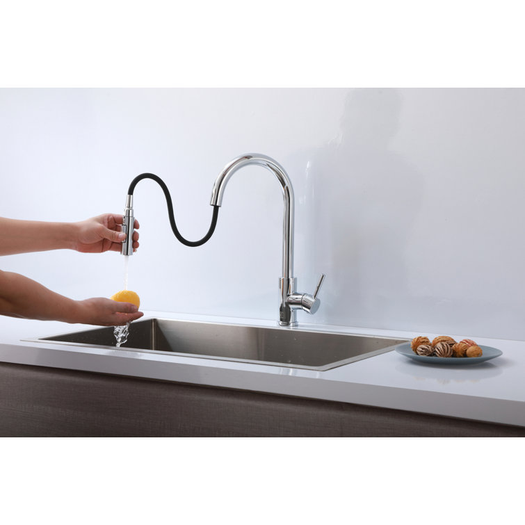 Chrome Gooseneck Single Handle Pull Down Kitchen Faucet