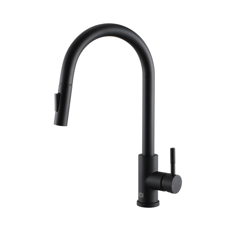 Matte Black Stainless Steel Gooseneck Kitchen Faucet with Pull-out Spray