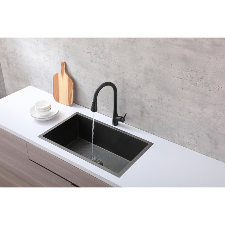 Matte Black Gooseneck Pull-Down Kitchen Faucet with Spray