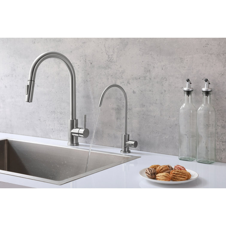 Brushed Nickel Single Handle Gooseneck Kitchen Faucet