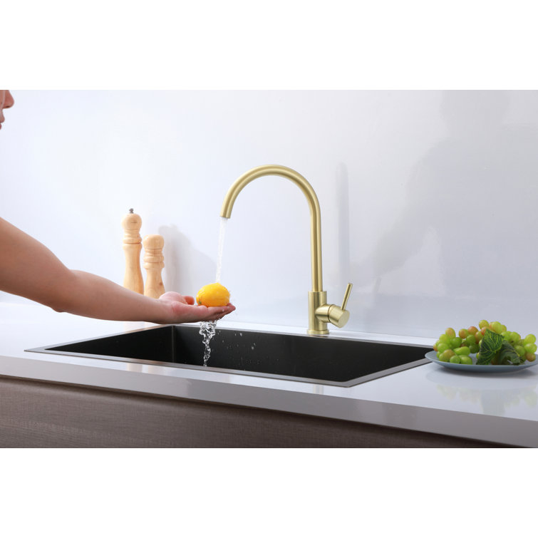 Brushed Gold Stainless Steel Gooseneck Kitchen Faucet