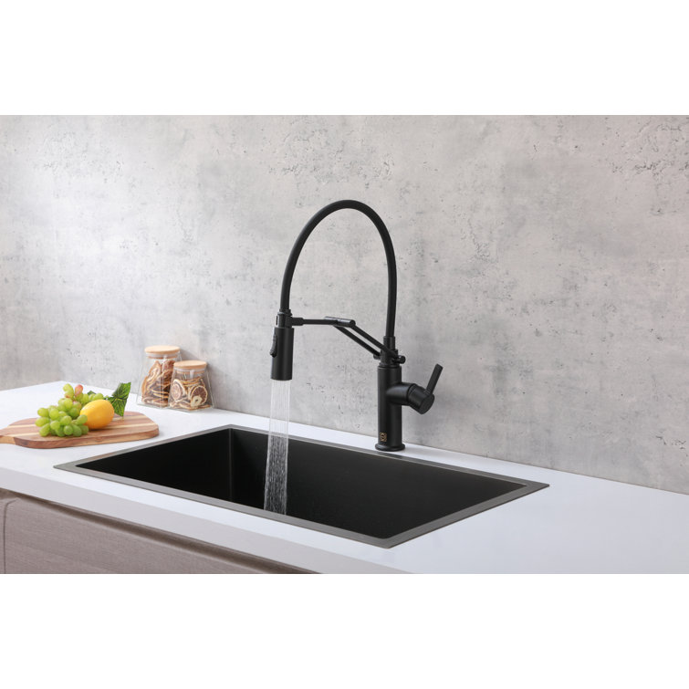 Matte Black Brass Low Arc Pull-out Spray Kitchen Faucet