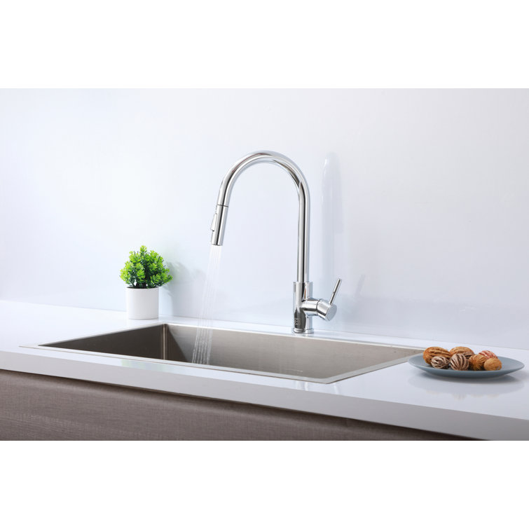 Chrome Gooseneck Single Handle Pull Down Kitchen Faucet