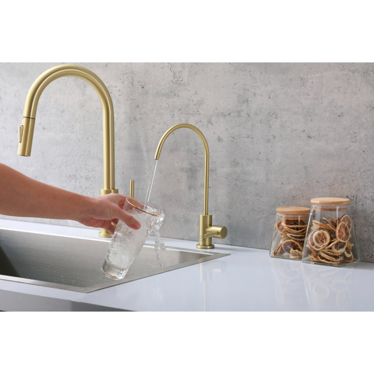 Brushed Gold Stainless Steel Gooseneck Kitchen Faucet