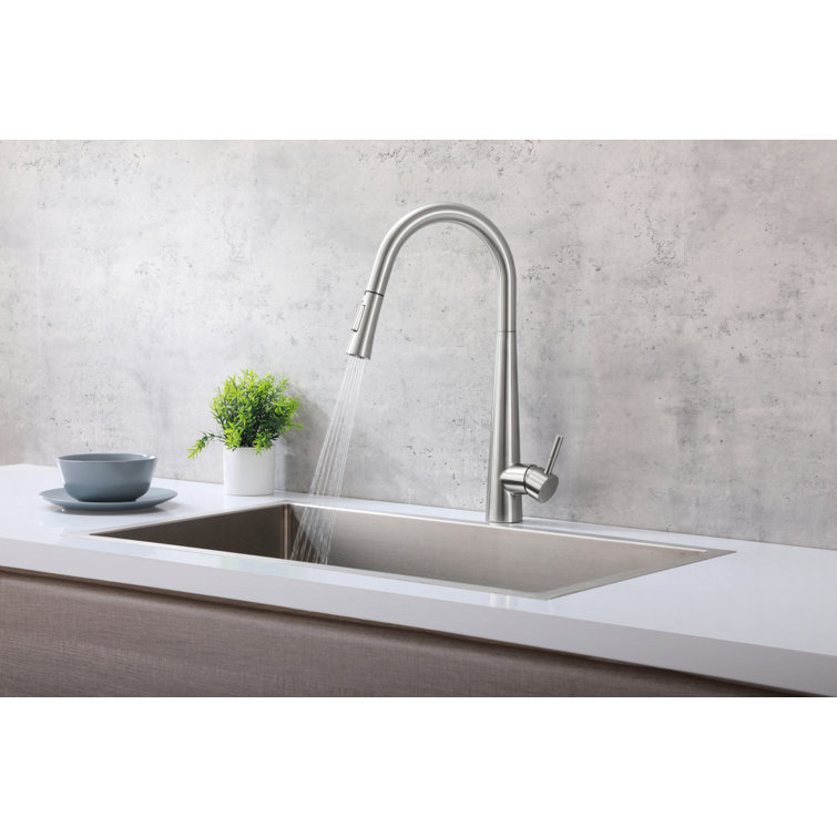Brushed Nickel Gooseneck Kitchen Faucet with Pull-out Spray