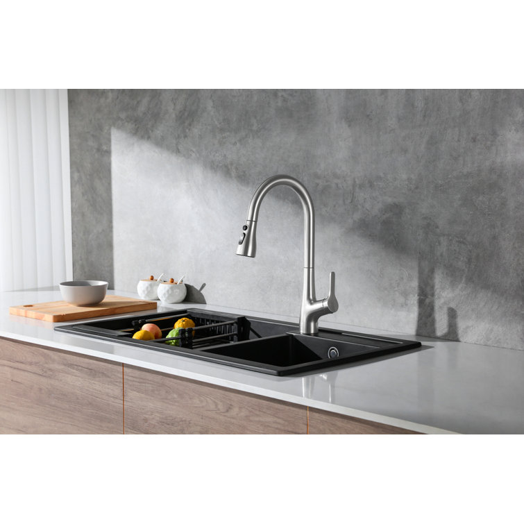 Brushed Nickel Gooseneck Kitchen Faucet with Pull-out Spray