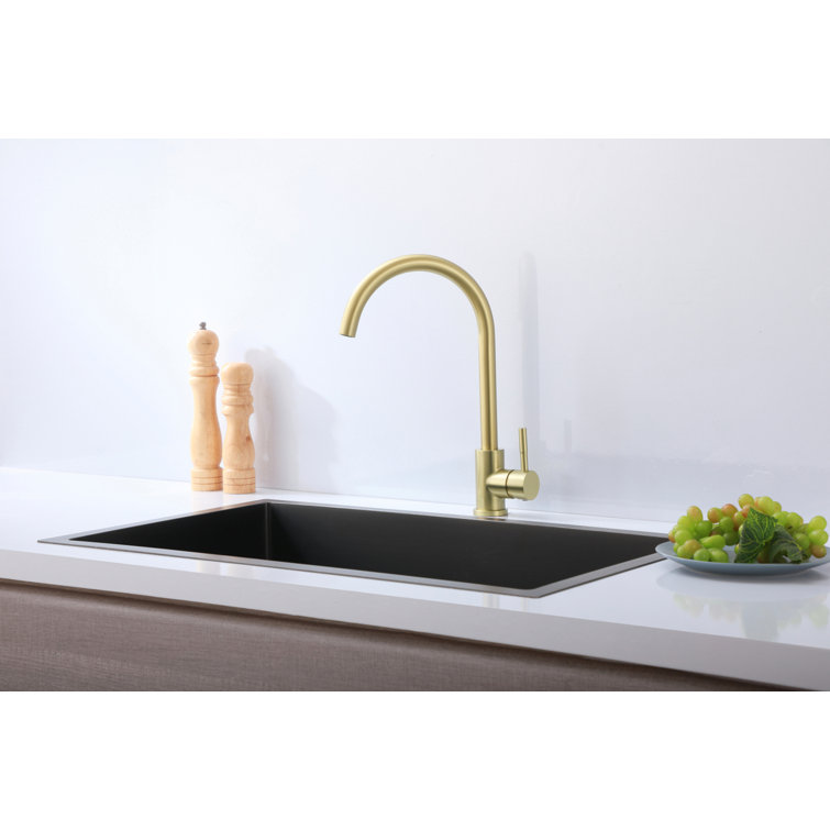Brushed Gold Stainless Steel Gooseneck Kitchen Faucet