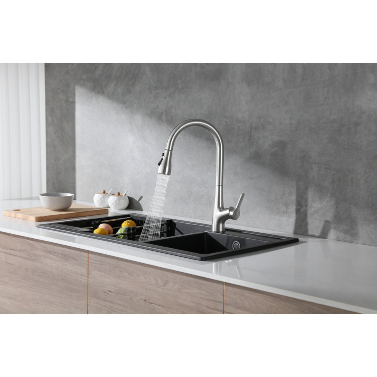 Brushed Nickel Gooseneck Kitchen Faucet with Pull-out Spray