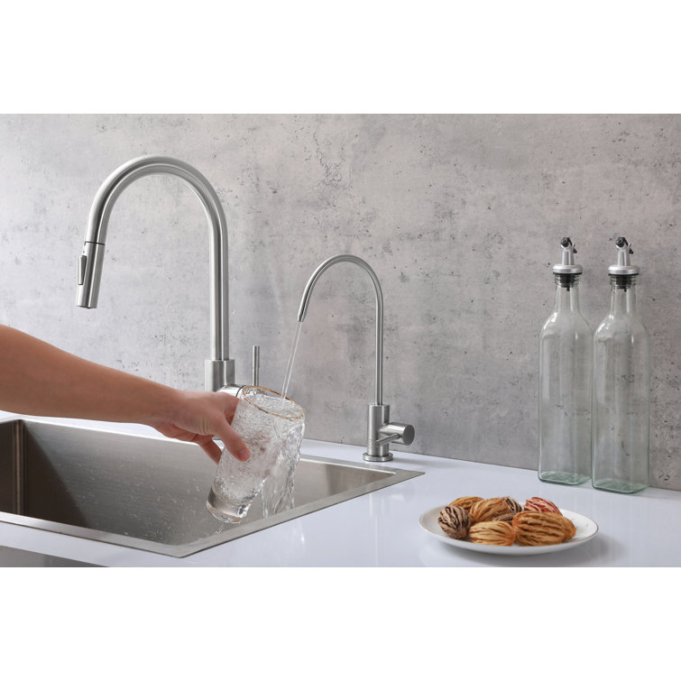 Brushed Nickel Single Handle Gooseneck Kitchen Faucet