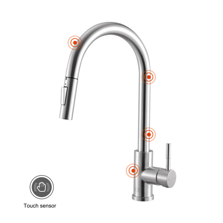 Brushed Nickel Touch Sensor Gooseneck Kitchen Faucet with Pull-out Spray