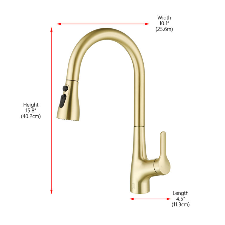 Brushed Gold Stainless Steel Gooseneck Kitchen Faucet with Pull-out Spray