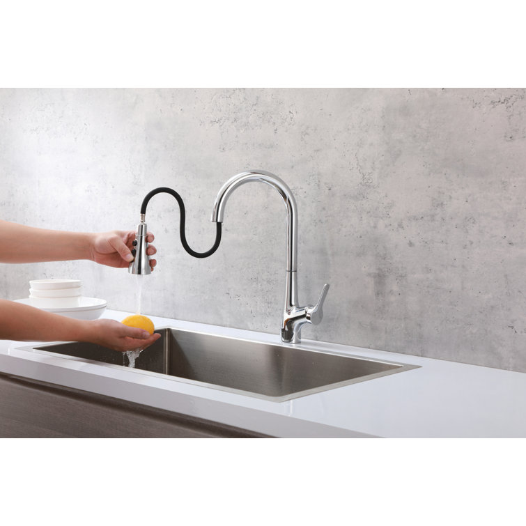 Chrome Gooseneck Single-Handle Pull-Down Kitchen Faucet