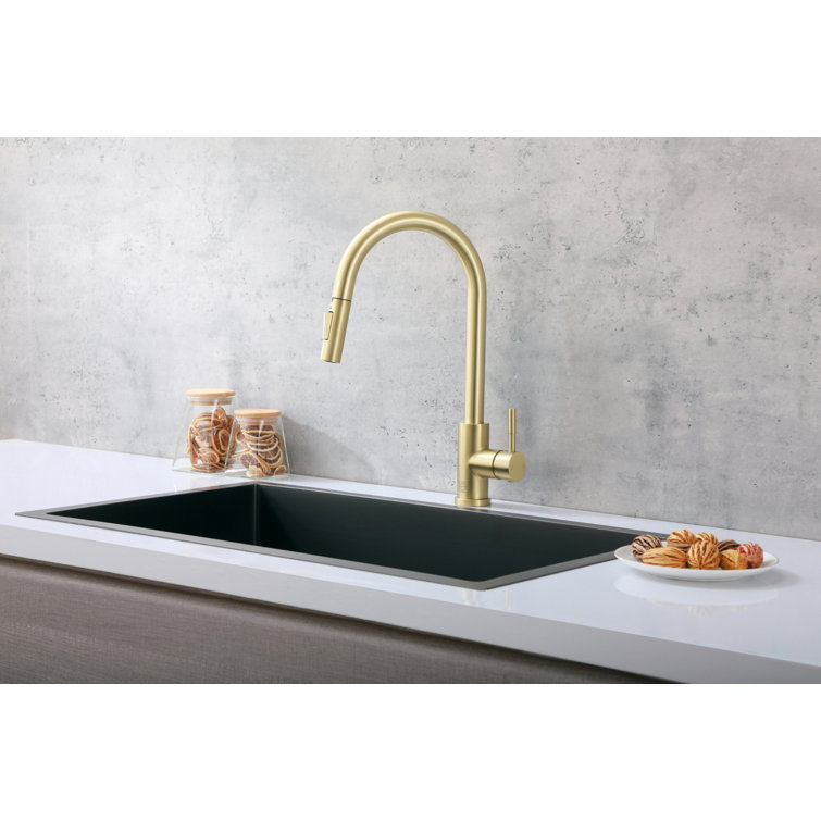 Brushed Gold Stainless Steel Touch Sensor Pull Down Kitchen Faucet