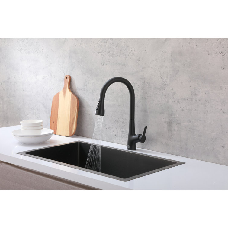 Matte Black Gooseneck Pull-Down Kitchen Faucet with Spray