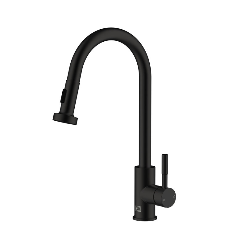 Matte Black Stainless Steel Gooseneck Kitchen Faucet with Pull-out Spray