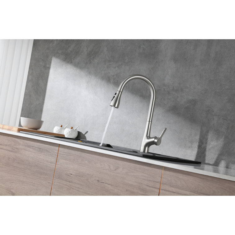 Brushed Nickel Gooseneck Kitchen Faucet with Pull-out Spray