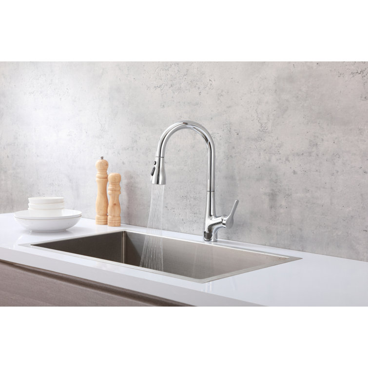 Chrome Gooseneck Single-Handle Pull-Down Kitchen Faucet