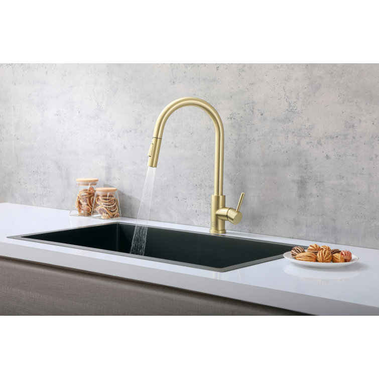 Brushed Gold Stainless Steel Touch Sensor Pull Down Kitchen Faucet
