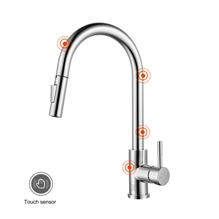 Chrome Gooseneck Touch Kitchen Faucet with Pull-out Spray