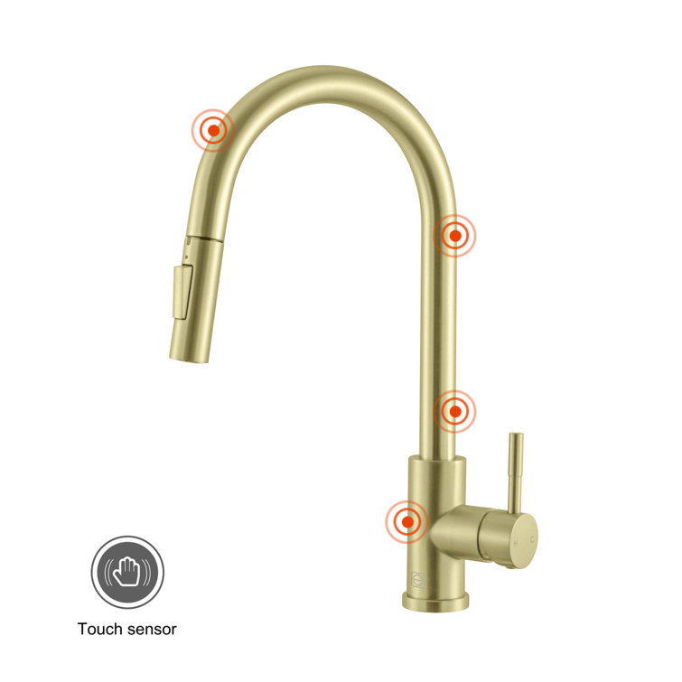 Brushed Gold Stainless Steel Touch Sensor Pull Down Kitchen Faucet