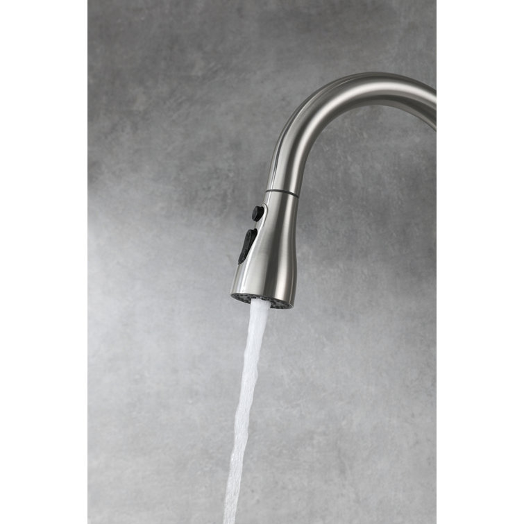 Brushed Nickel Gooseneck Kitchen Faucet with Pull-out Spray