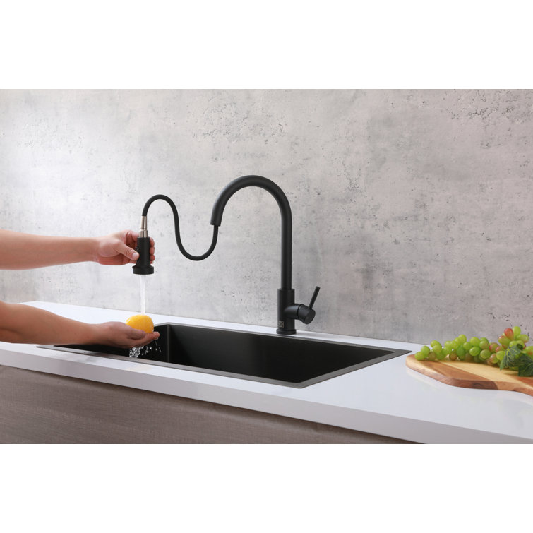 Matte Black Stainless Steel Gooseneck Kitchen Faucet with Pull-out Spray