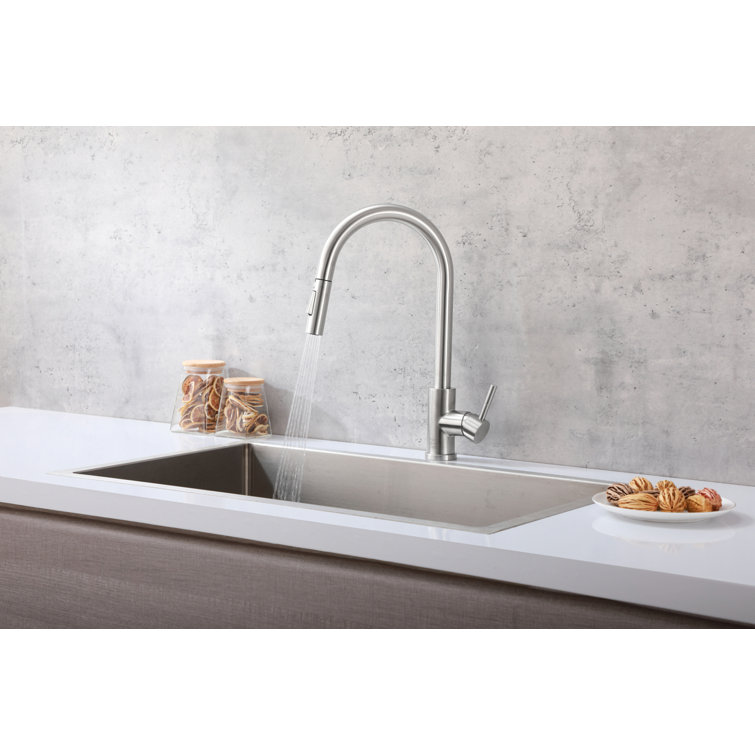 Brushed Nickel Touch Sensor Gooseneck Kitchen Faucet with Pull-out Spray