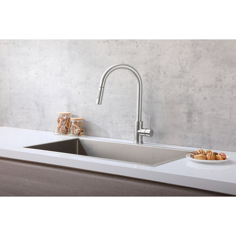 Brushed Nickel Touch Sensor Gooseneck Kitchen Faucet with Pull-out Spray