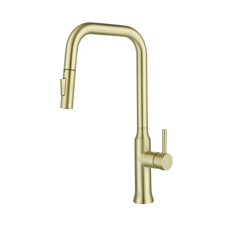 Brushed Gold Stainless Steel Gooseneck Kitchen Faucet with Pull-out Spray