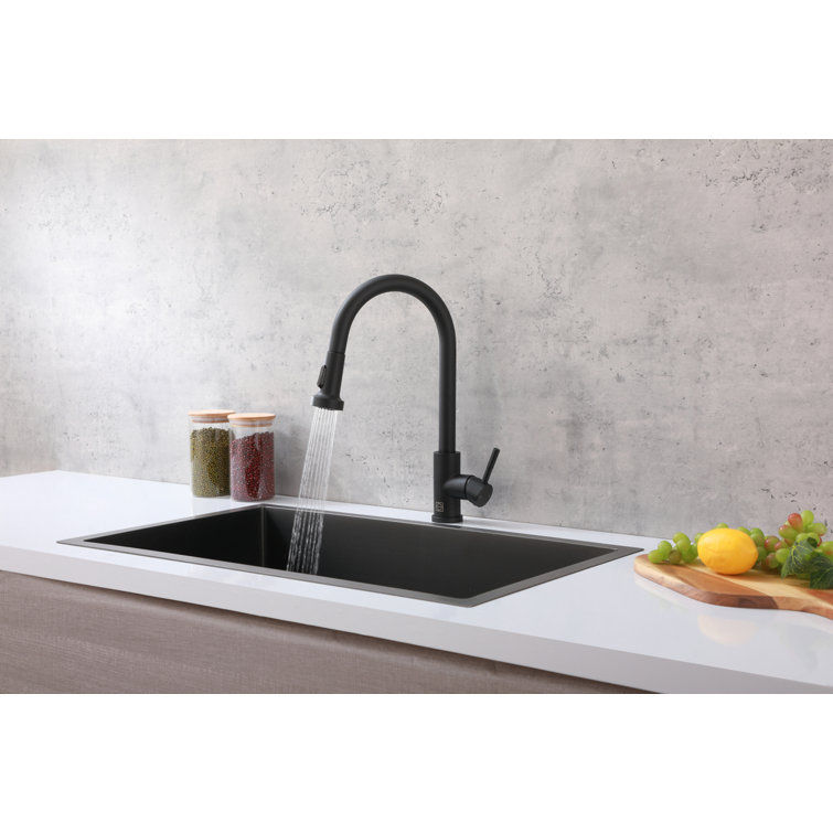 Matte Black Stainless Steel Gooseneck Kitchen Faucet with Pull-out Spray