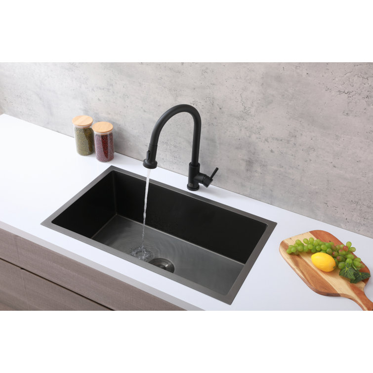Matte Black Stainless Steel Gooseneck Kitchen Faucet with Pull-out Spray