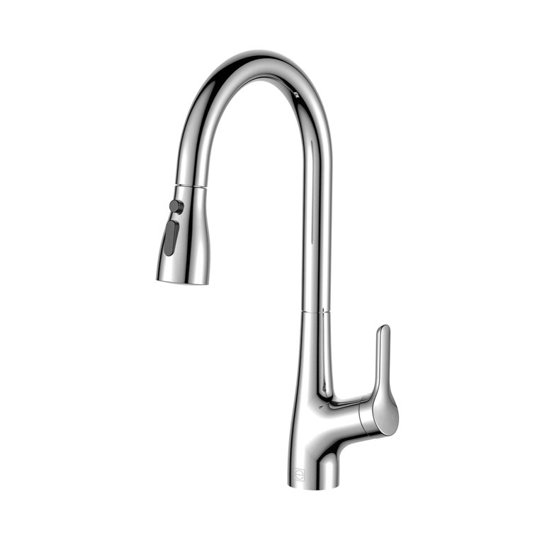 Brushed Nickel Gooseneck Kitchen Faucet with Pull-out Spray