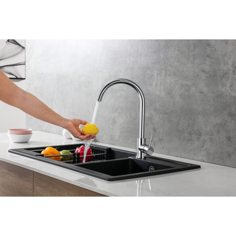 Chrome Gooseneck Single Handle Kitchen Faucet
