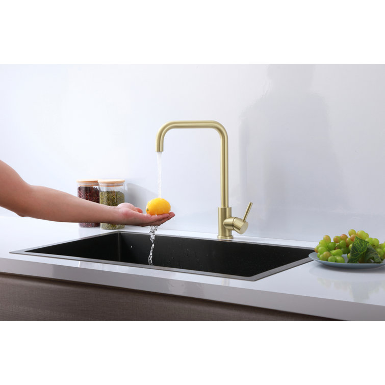 Brushed Gold Stainless Steel Gooseneck Kitchen Faucet with Pull-out Spray