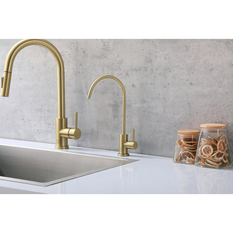 Brushed Gold Stainless Steel Gooseneck Kitchen Faucet